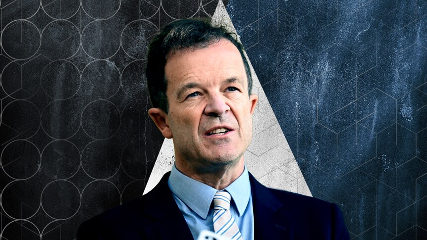 Photo illustration of NSW Opposition Leader Mark Speakman with a light triangle behind him 