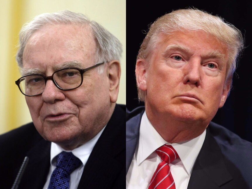 A composite image of Warren Buffett and Donald Trump