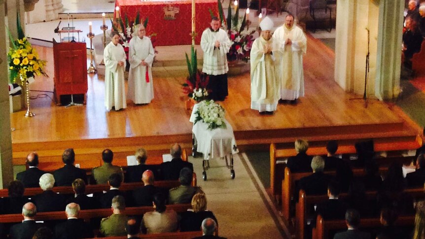 Archbishop of Hobart, Julian Porteous, speaks at the state funeral of former senator Brian Harradine.