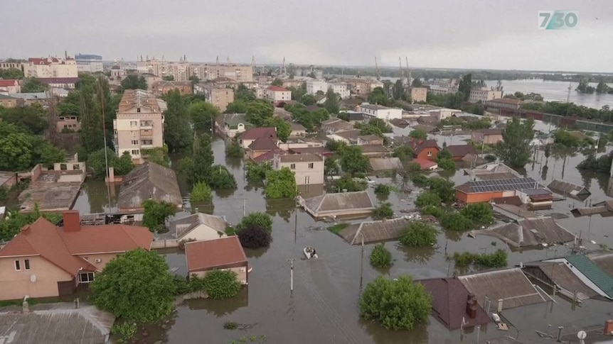 乌克兰 Nova Kakhovka 大坝灾难后的洪水