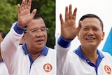 composite of Hu Sen and Hu Manet during election campaign rallies. 