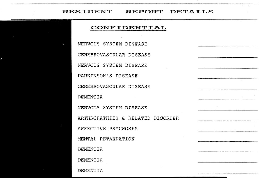 Document detailing patients’ conditions found at the site.