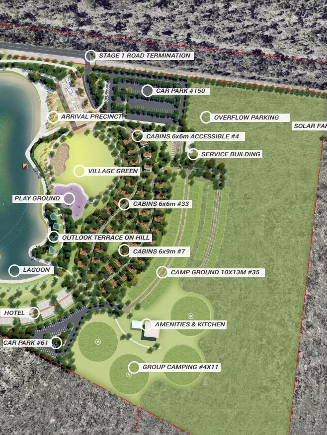 A map showing where new elements of the Surf Lakes development would lie in relation to the wavepool.