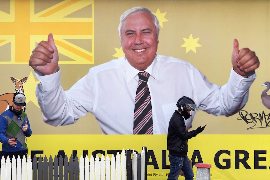 A Clive Palmer campaign poster in Melbourne