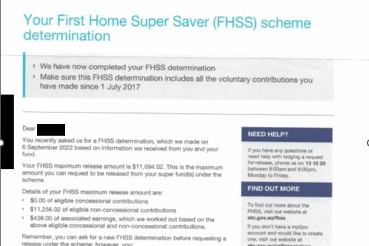 A letter from the ATO with details about withdrawing money from superannuation under a government scheme.