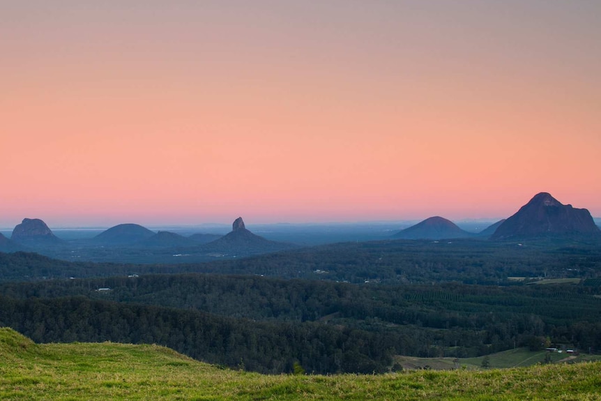Sunset view of some of the peaks of the sunshine coast hinterland