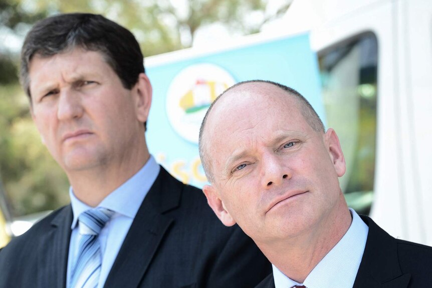 Lawrence Springborg and Campbell Newman at a press conference in Brisbane in 2012.