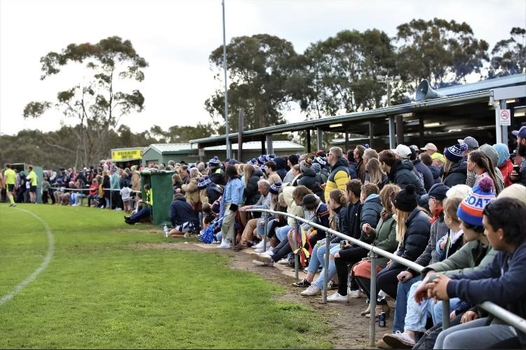 A crowd watching football.