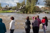 People watch the rising floodwater at Lake Forbes, Forbes, NSW