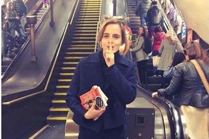 Emma Watson leaves books on the London Tube