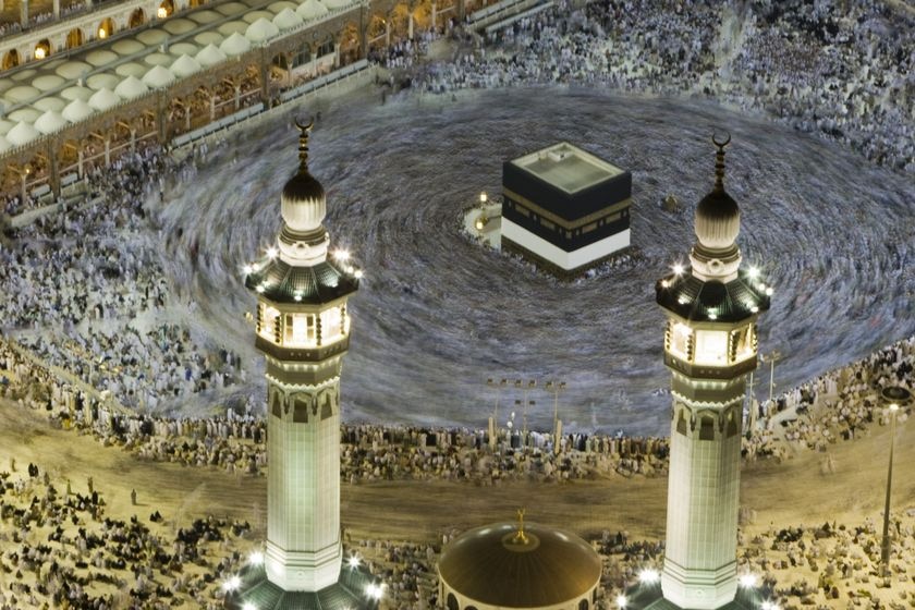 Muslim pilgrims circle the Kaaba inside the Grand Mosque