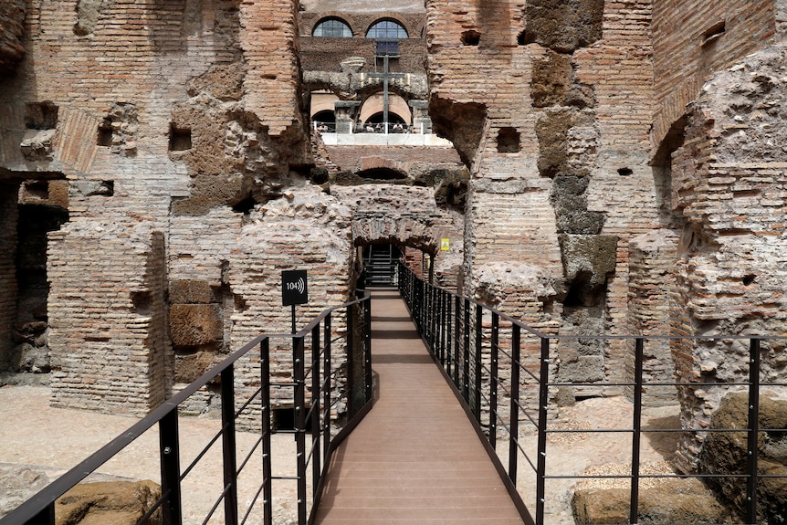 A view from the walkway inside the colosseum. 