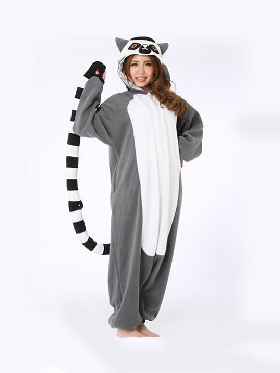 Woman in an animal-themed onesie costume.