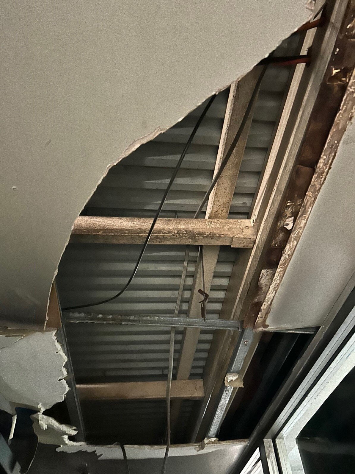 A hole in a classroom roof