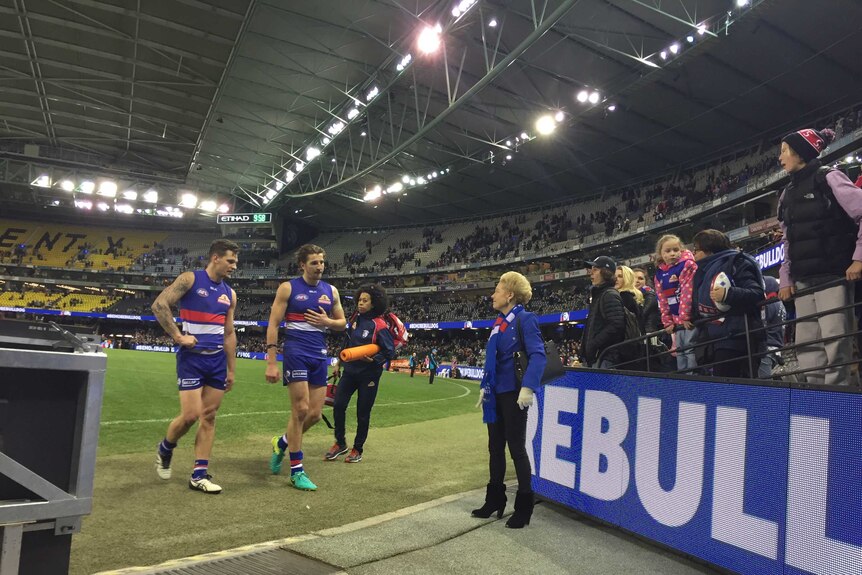 Susan Alberti greets the Bulldogs' players