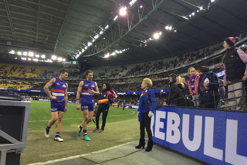 Susan Alberti greets the Bulldogs' players