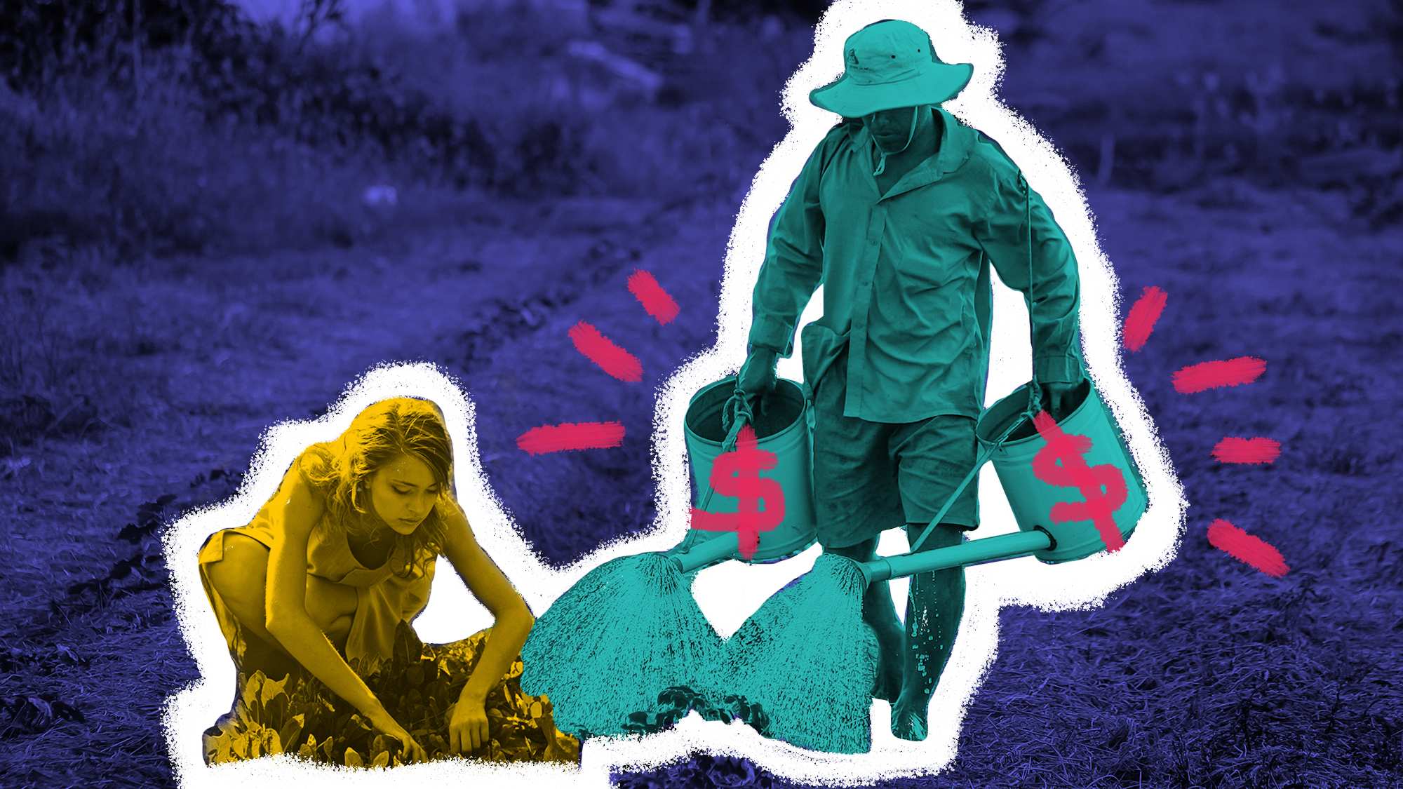 Illustration of couple in the yard to show the difference between men and women in superannuation earnings