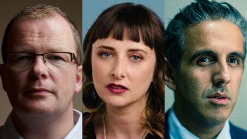 A composite image of three author's headshots