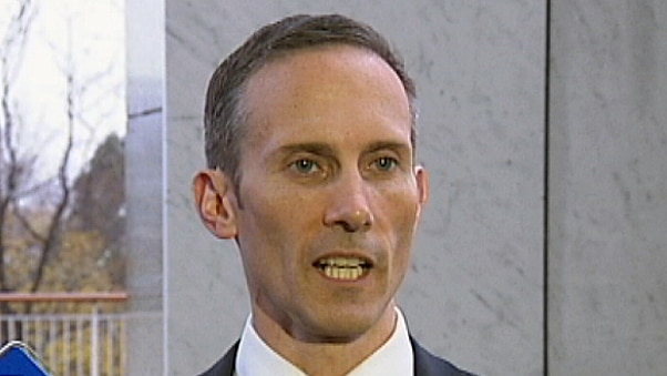 Labor Member for Fraser Andrew Leigh being interviewed at Senate doors.