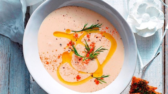 Smoked salmon vichyssoise with fir-tree croutons - ABC Everyday