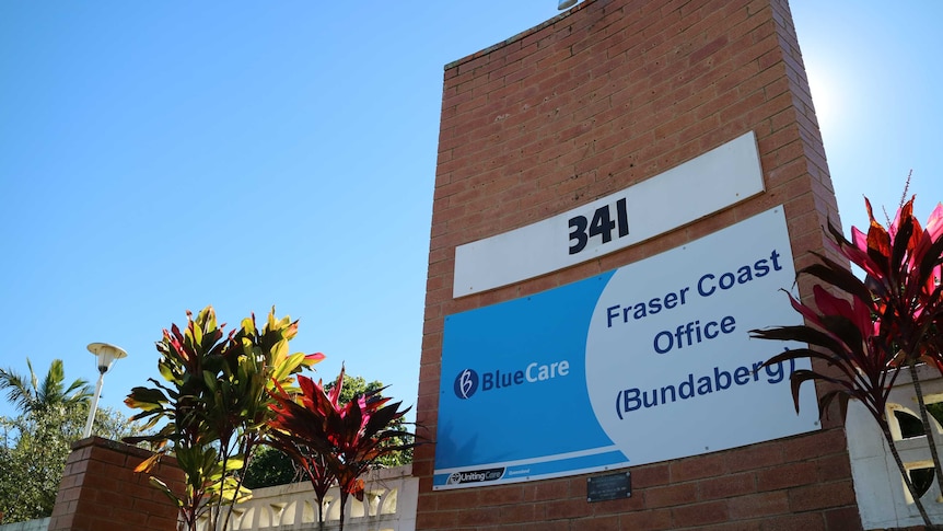 The front office sign of Bluecare's main office at Bundaberg