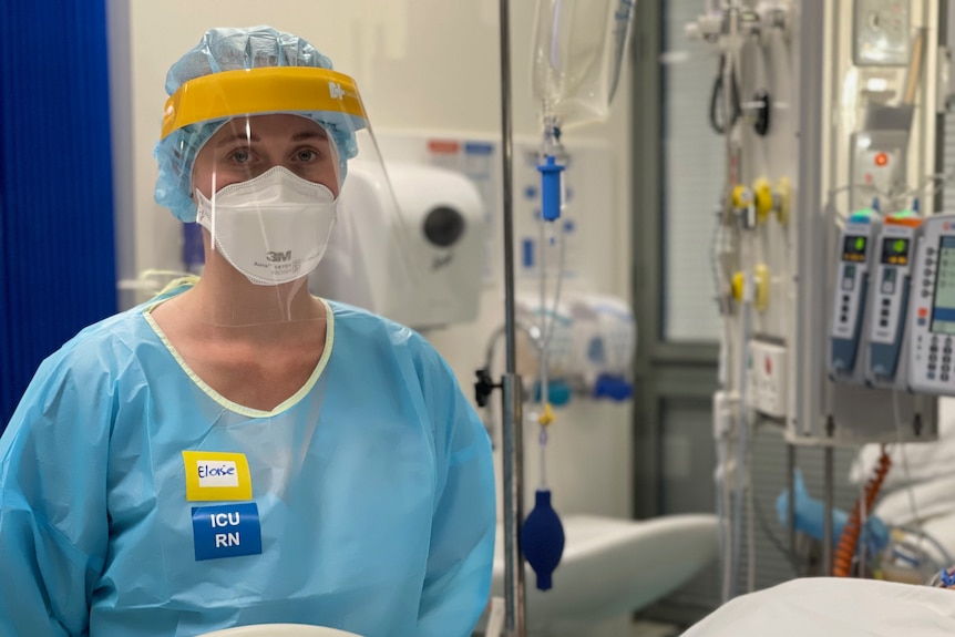 Female nurse wearing full PPE. 