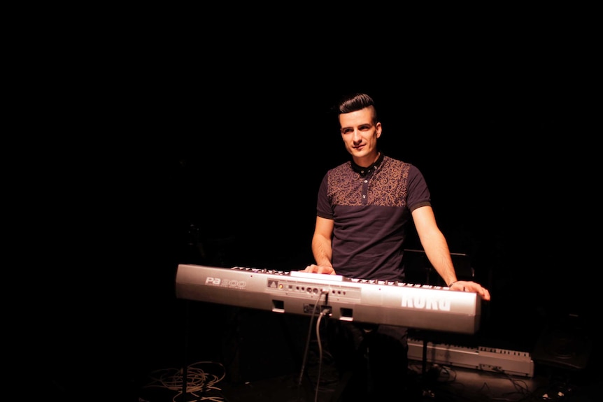 Ahmad Hassani with his keyboard.