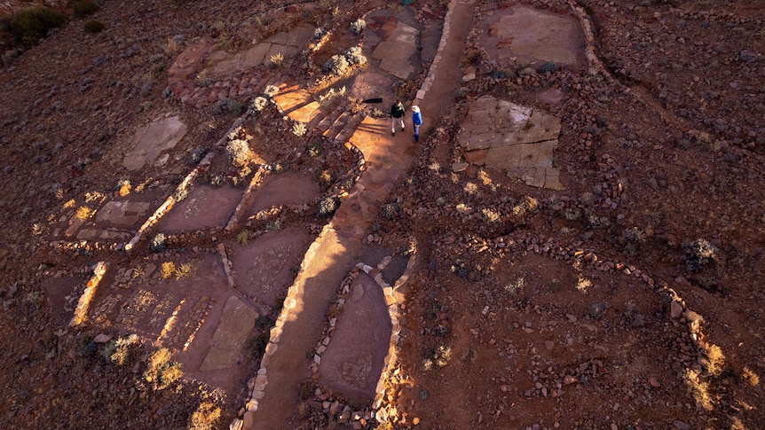 A drone shot of fossil beds at the Nilpena Ediacara National Park.