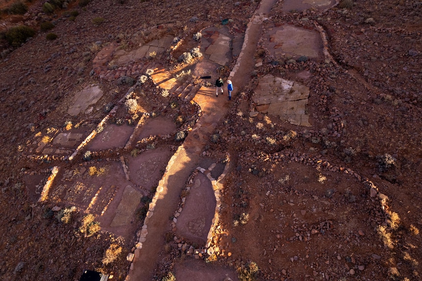 A drone shot of fossil beds at the Nilpena Ediacara National Park.