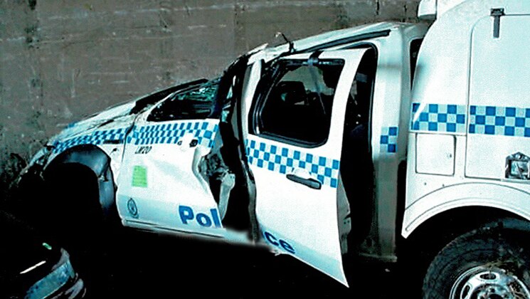 Another view of the damaged police vehicle in which probationary constable Julie Heise was a passenger in 2009.