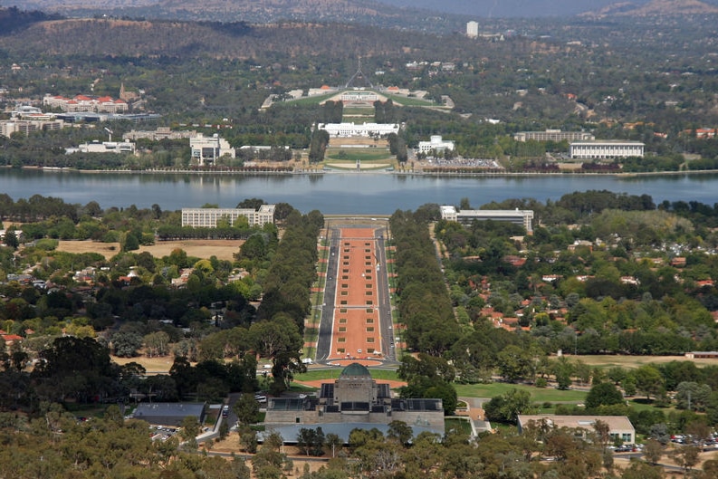 The central line of Canberra from the top of Mount Ainslie
