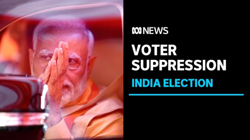 Voter Suppression, India Election: Indian PM Narendra Modi raises his hands with palms together to supporters.