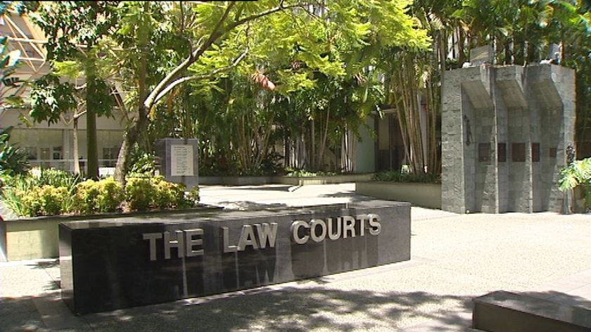 Generic TV still of law courts sign at the Brisbane District and Supreme Court complex.