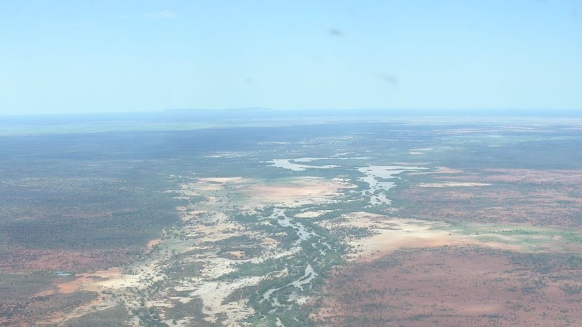 Aerial view of an outback floodplain