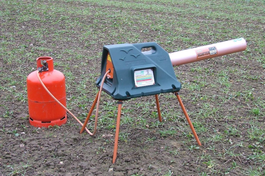 Gas gun, used to scatter birdlife and bats.