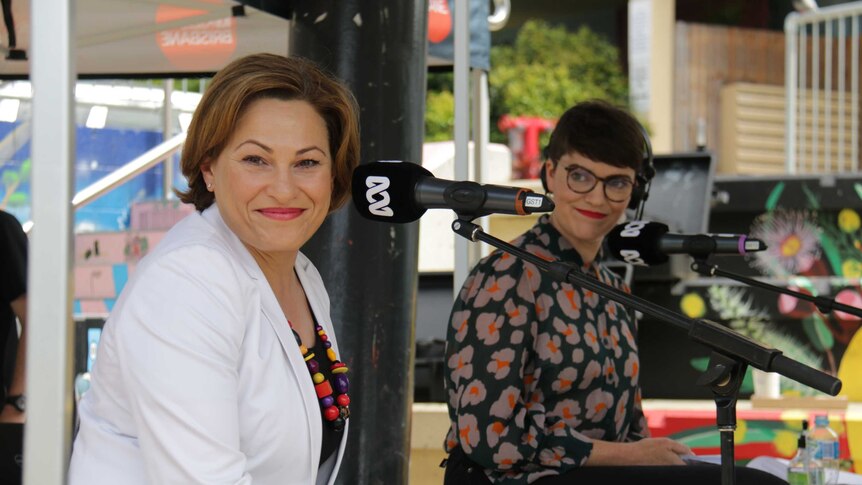 Member for South Brisbane and former deputy premier Jackie Trad (on left) and Amy MacMahon, the Greens candidate.
