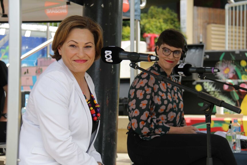 Member for South Brisbane and former deputy premier Jackie Trad (on left) and Amy MacMahon, the Greens candidate.