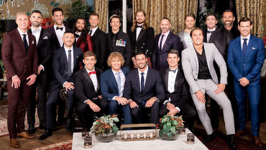 Group photo of the contestants from the 2018 season of The Bachelorette for a story about racism in online dating.
