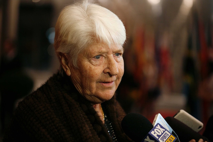 Dawn Fraser at a press conference