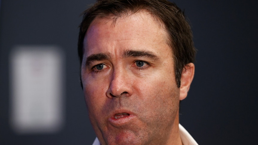 Brad Scott speaks at a media conference in 2022.