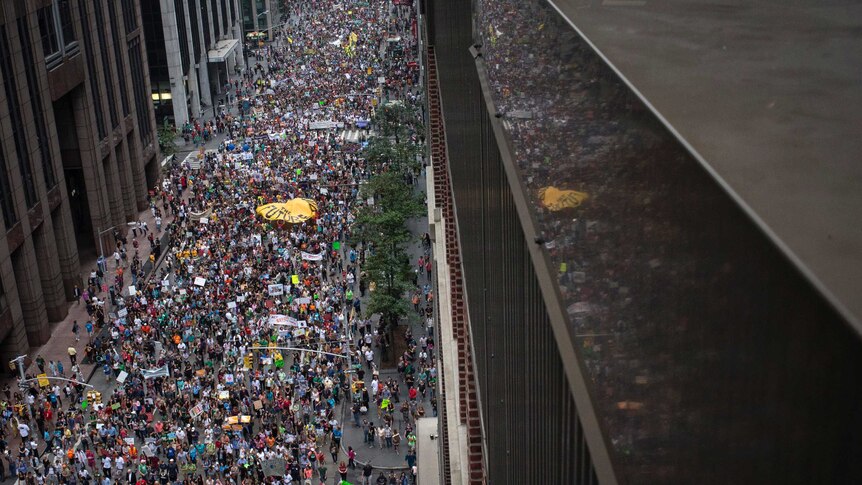 Tens of thousands march in the People's Climate March through Midtown, New York September 21, 2014