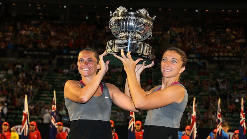 Errani and Vinci with the Australian Open doubles trophy