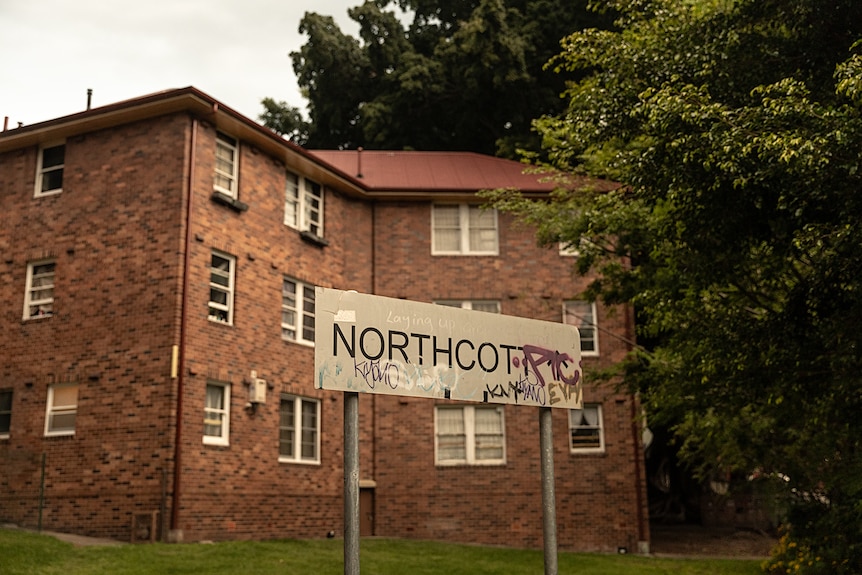 A metal sign that reads 'Northcott' is covered in white and pink graffiti