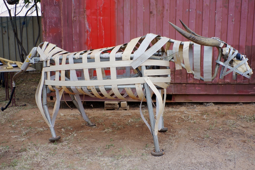 Sculpture of a bull made from rubbish