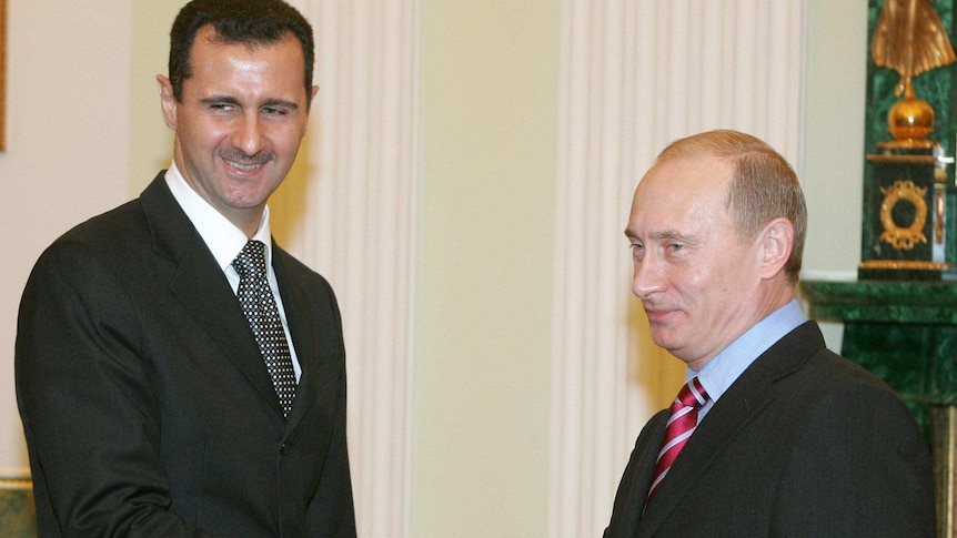 Vladimir Putin with Bashar-al-Assad in 2005