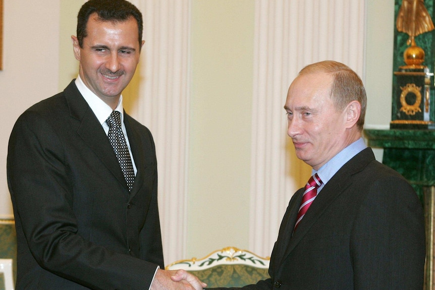 Vladimir Putin with Bashar-al-Assad in 2005