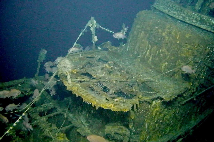 Underwater image of the decaying WW2 submarine, the USS Grayback