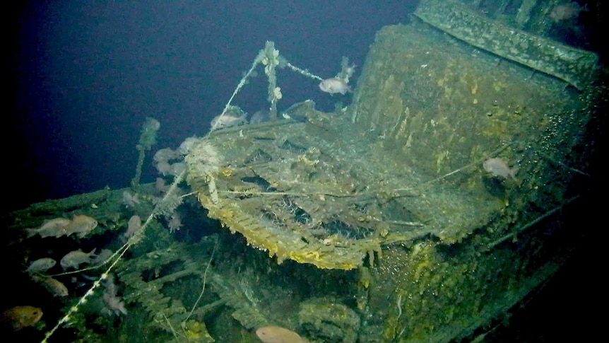 Underwater image of the decaying WW2 submarine, the USS Grayback