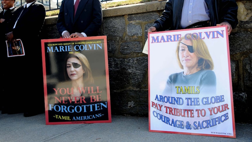 Tamil Americans show support at the funeral of Marie Colvin