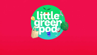 A graphic where the background is red and in the centre is a green circle with words "Little Green Pod"